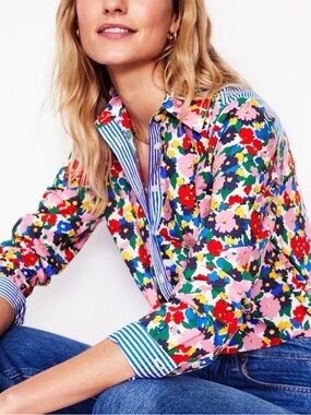 Boden Sienna Cotton Shirt - Multi-Painterly Meadows Size 6P NWT